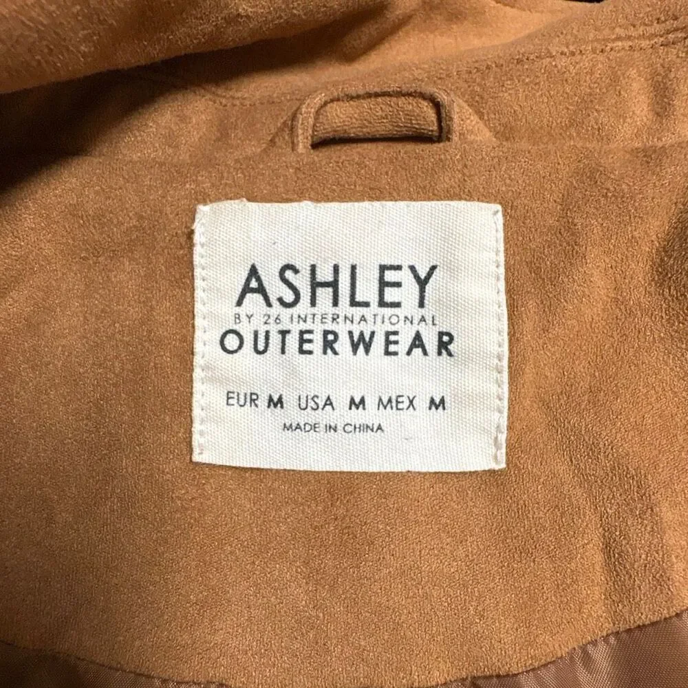 Ashley By 26 International Brown Faux Suede Moto Biker Jacket Medium Belted Crop